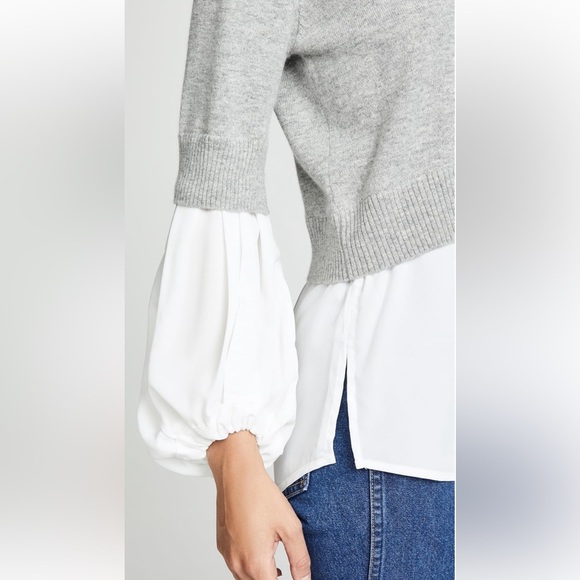 BROCHU WALKER Ebele Layered Crew Sweater In Sterling With White Shirting - Picture 4 of 12